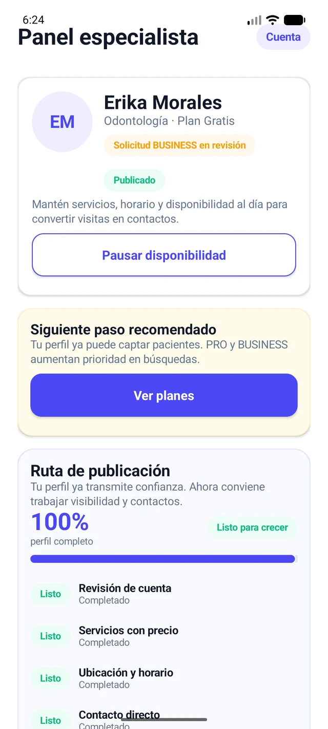 Panel real de especialista en MiMedico